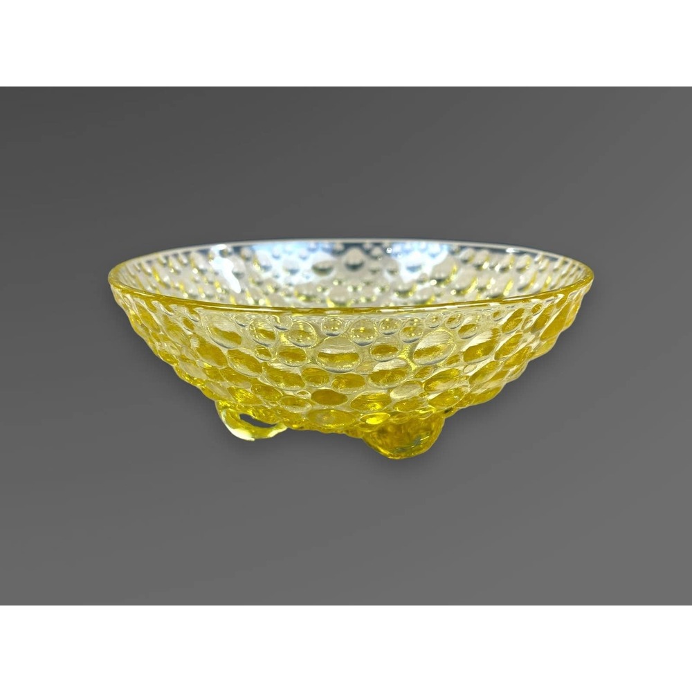 Yellow Hobnail Berry Bowls Set of 8 Footed Glass 2‎ Very Tiny Dings